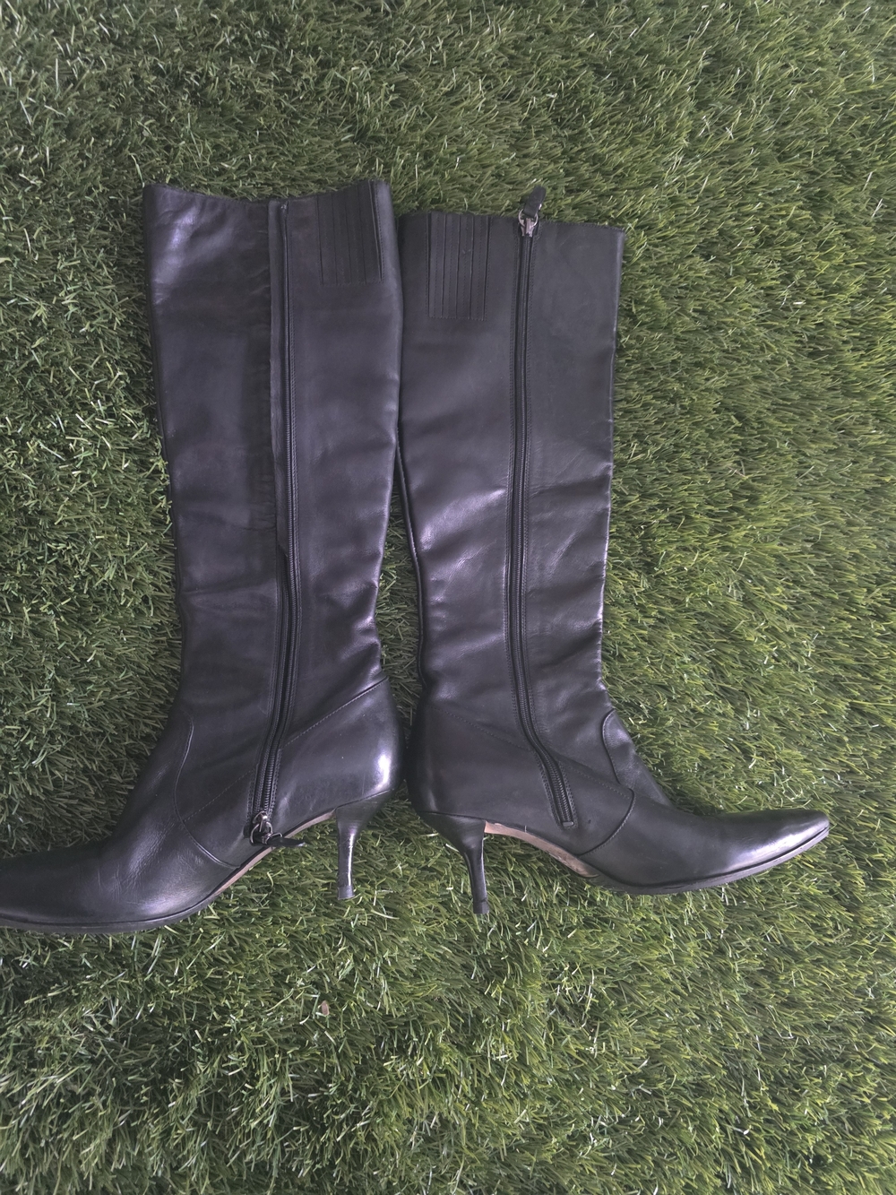 Via Spiga Black Leather Knee-High Pointed-Toe Boots With Perfect Size Heel - Picture 3 of 5